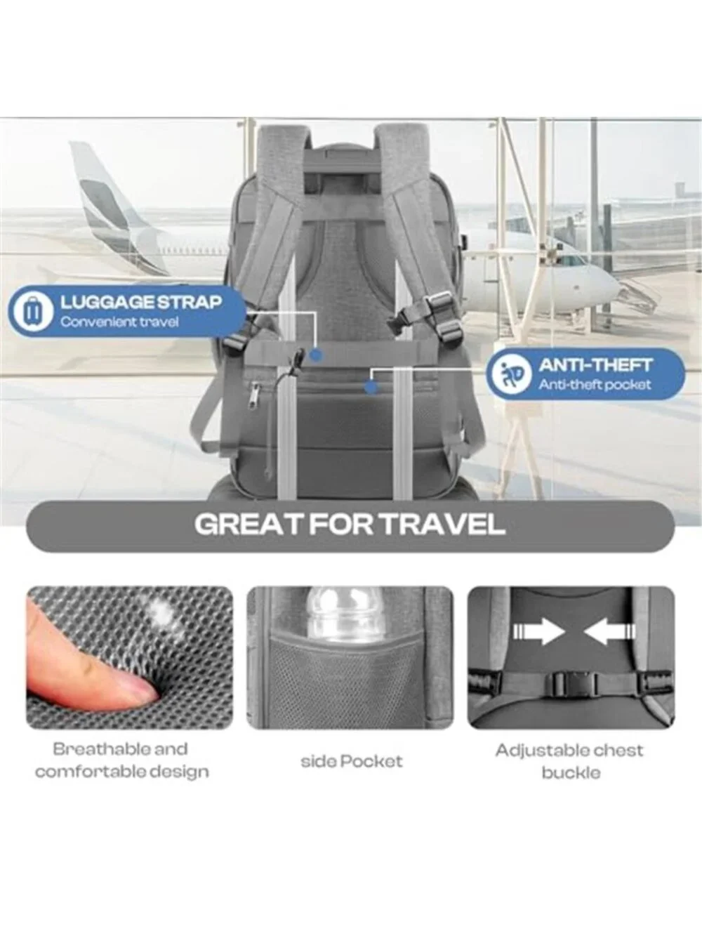 Expandable Travel Backpack 50L Carry On TSA Flight Approved Laptop Weekender Bag